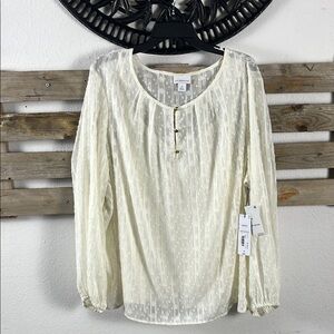 Liz Claiborne Cream Long Sleeve Relaxed Blouse